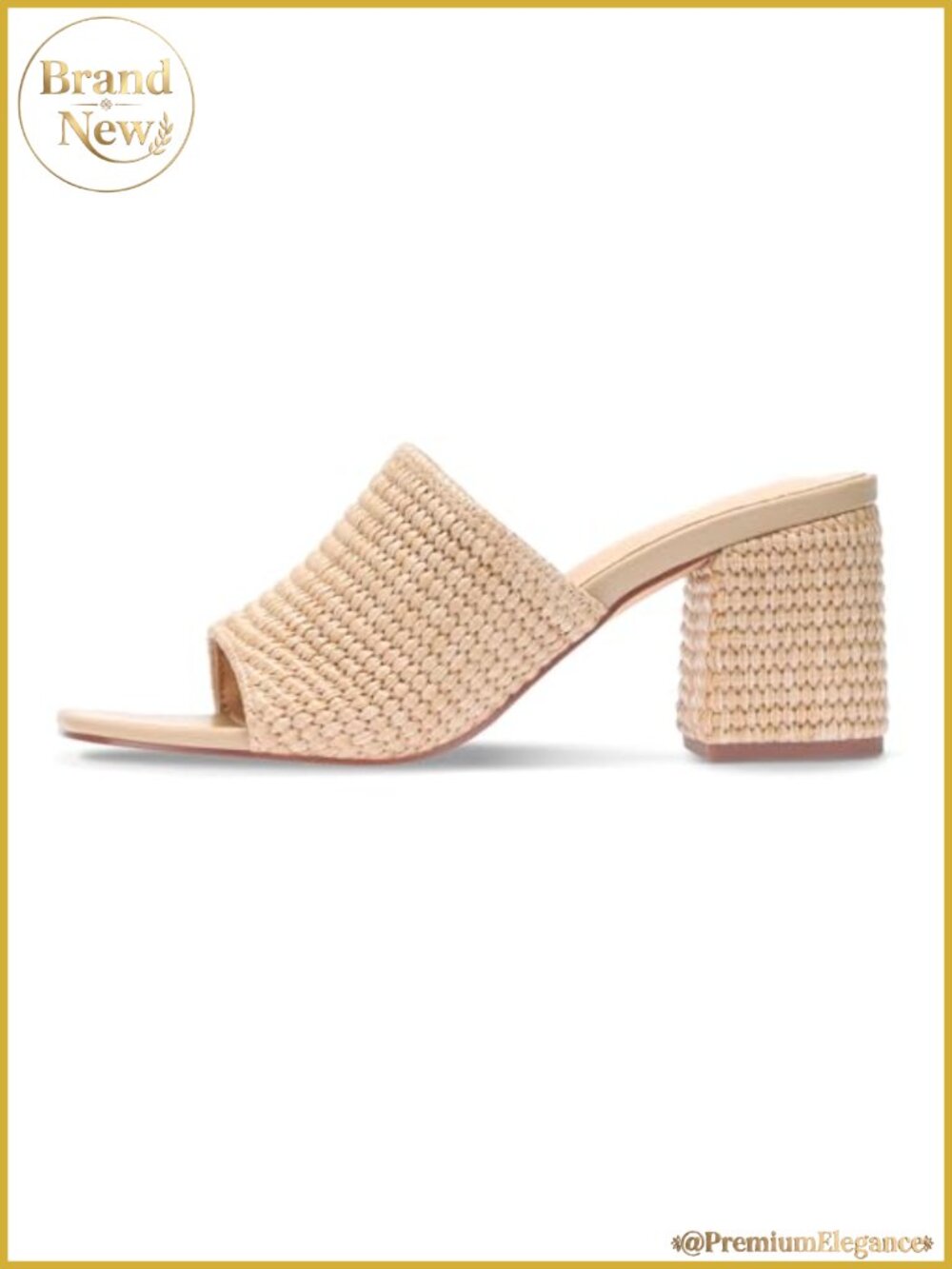 Raffia Woven Heeled Sandals Square Open Toe Slip On Block Wedge